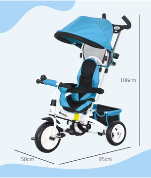 Kinderdriewieler Meegroeifiets – Met Duwstang, Zonnescherm en Veiligheidsgordel