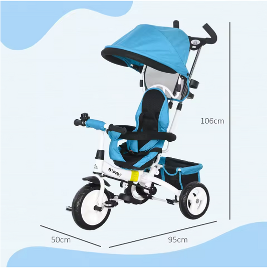 Kinderdriewieler Meegroeifiets – Met Duwstang, Zonnescherm en Veiligheidsgordel