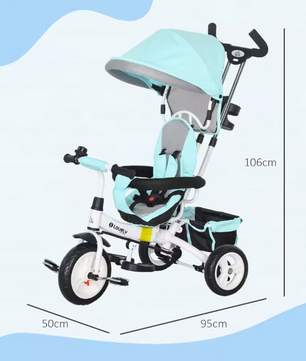 Kinderdriewieler Meegroeifiets – Met Duwstang, Zonnescherm en Veiligheidsgordel