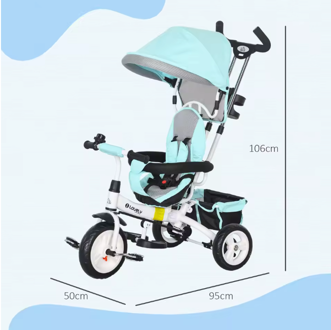 Kinderdriewieler Meegroeifiets – Met Duwstang, Zonnescherm en Veiligheidsgordel