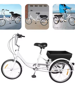 Volwassen Driewieler 20 Inch – 8 Versnellingen met Mand en Verstelbare Zitting