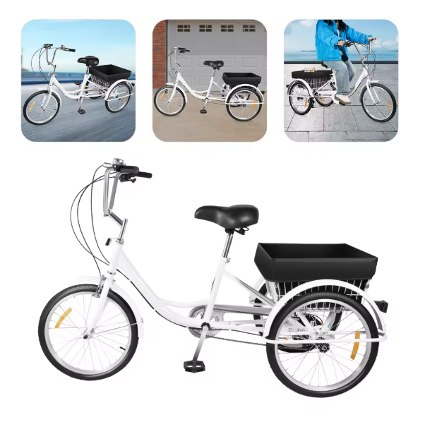 Volwassen Driewieler 20 Inch – 8 Versnellingen met Mand en Verstelbare Zitting