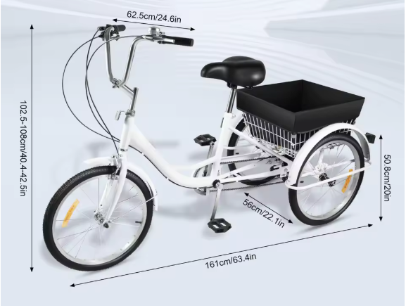 Volwassen Driewieler 20 Inch – 8 Versnellingen met Mand en Comfort Zadel