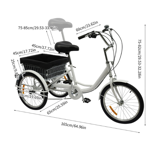 Volwassen Driewieler 20 Inch – 8 Versnellingen met Mand en Comfort Zadel