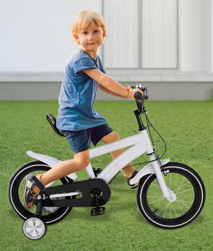 Kinderfiets 14 Inch met Zijwieltjes – Verstelbare Fiets met Dubbele Remmen voor 2-5 Jaar