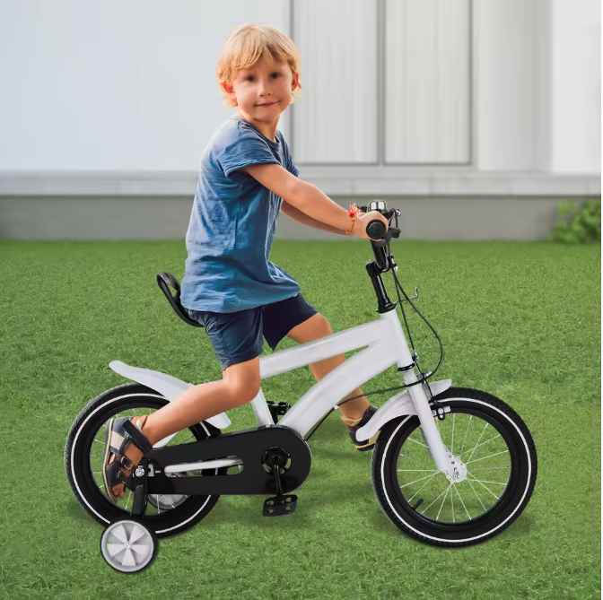 Kinderfiets 14 Inch met Zijwieltjes – Verstelbare Fiets met Dubbele Remmen voor 2-5 Jaar