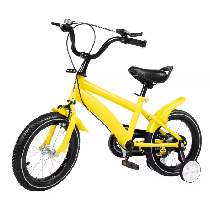 Kinderfiets 14 Inch met Zijwieltjes – Verstelbare Fiets met Dubbele Remmen voor 2-5 Jaar