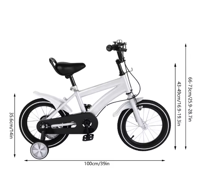 Kinderfiets 14 Inch met Zijwieltjes – Verstelbare Fiets met Dubbele Remmen voor 2-5 Jaar