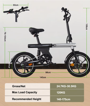 Opvouwbare Elektrische Fiets 16 Inch – Unisex E-Bike met 36V 12.8Ah Accu en Tot 60 km Actieradius