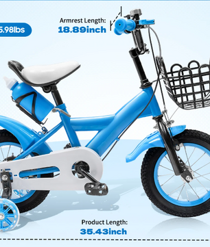 Kinderfiets met Mand en Zijwieltjes – Verstelbare Peuterfiets 12 Inch met Veilig Remsysteem