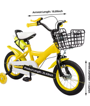 Kinderfiets met Mand en Zijwieltjes – Verstelbare Peuterfiets 12 Inch met Veilig Remsysteem