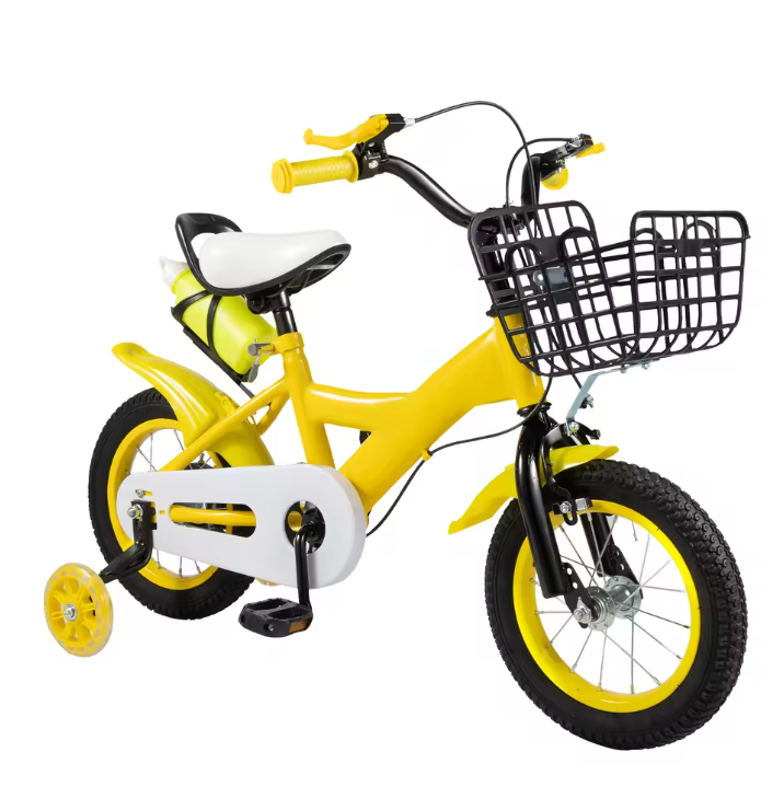 Kinderfiets met Mand en Zijwieltjes – Verstelbare Peuterfiets 12 Inch met Veilig Remsysteem