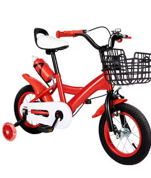 Kinderfiets met Mand en Zijwieltjes – Verstelbare Peuterfiets 12 Inch met Veilig Remsysteem