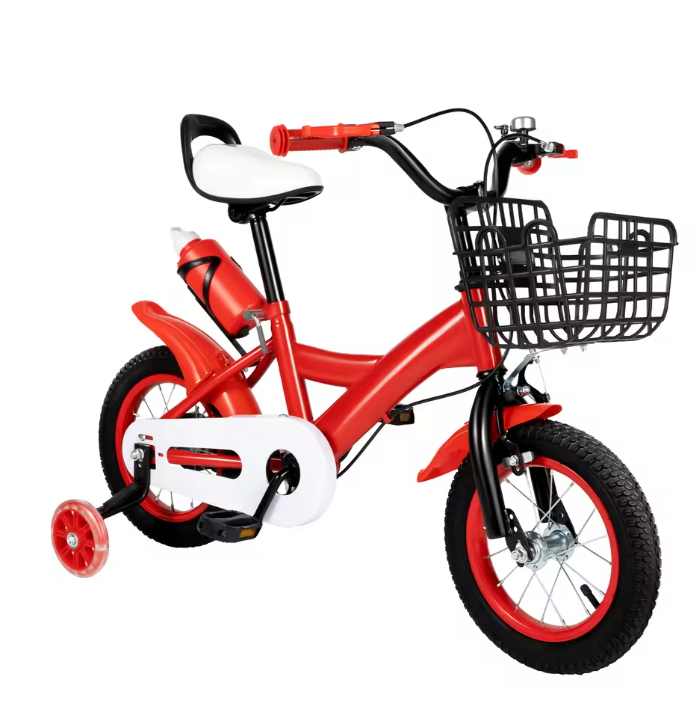 Kinderfiets met Mand en Zijwieltjes – Verstelbare Peuterfiets 12 Inch met Veilig Remsysteem