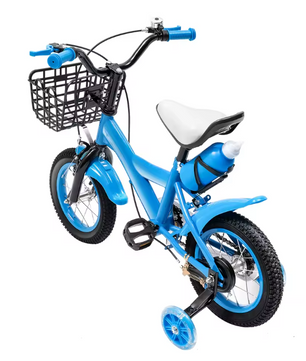 Kinderfiets met Mand en Zijwieltjes – Verstelbare Peuterfiets 12 Inch met Veilig Remsysteem