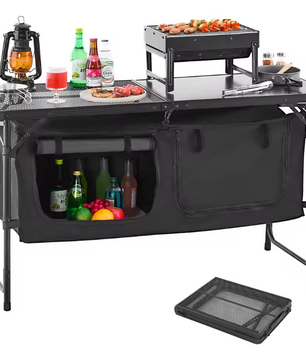 Camping Keukentafel – Opvouwbare Outdoor Kooktafel met Opbergruimte en Verstelbare Hoogte