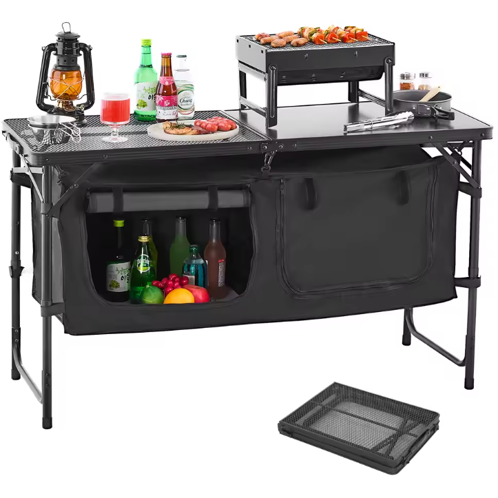 Camping Keukentafel – Opvouwbare Outdoor Kooktafel met Opbergruimte en Verstelbare Hoogte