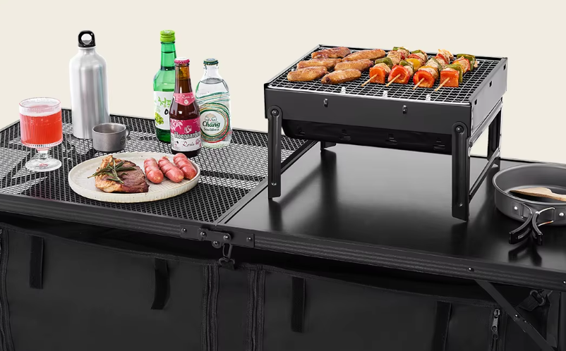 Camping Keukentafel – Opvouwbare Outdoor Kooktafel met Opbergruimte en Verstelbare Hoogte