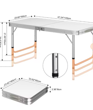 Opvouwbare Picknicktafel 120 cm – Aluminium Campingtafel met Verstelbare Hoogte en Handgreep