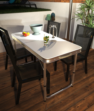 Opvouwbare Picknicktafel 120 cm – Aluminium Campingtafel met Verstelbare Hoogte en Handgreep
