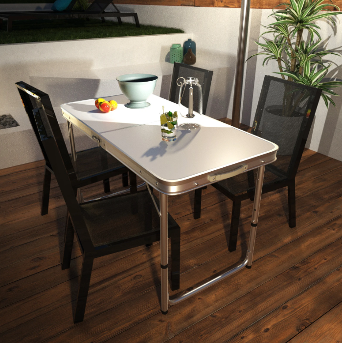 Opvouwbare Picknicktafel 120 cm – Aluminium Campingtafel met Verstelbare Hoogte en Handgreep