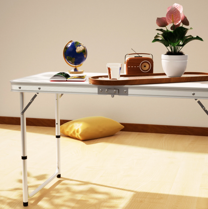Opvouwbare Picknicktafel 120 cm – Aluminium Campingtafel met Verstelbare Hoogte en Handgreep