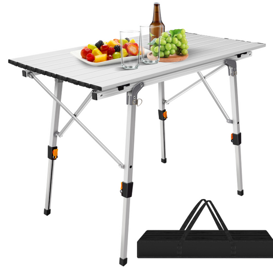 Opvouwbare Campingtafel 90 cm – Verstelbare Hoogte met Lichtgewicht Aluminium en Opbergruimte