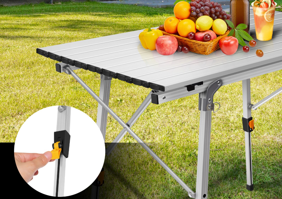 Opvouwbare Campingtafel 90 cm – Verstelbare Hoogte met Lichtgewicht Aluminium en Opbergruimte