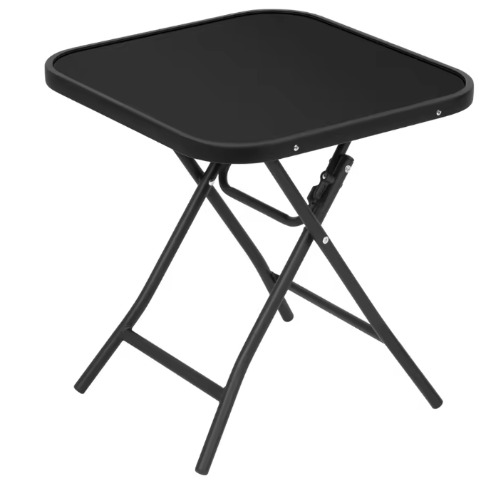 Opvouwbare Bijzettafel met Glazen Blad – Compacte Balkon- en Campingtafel met Metalen Frame