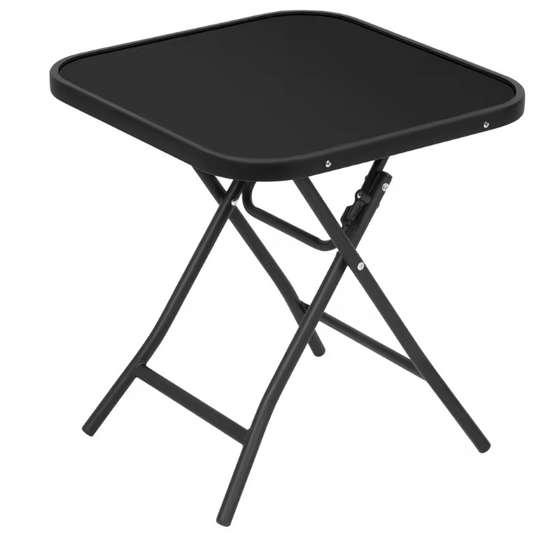 Opvouwbare Bijzettafel met Glazen Blad – Compacte Balkon- en Campingtafel met Metalen Frame