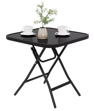 Opvouwbare Bijzettafel met Glazen Blad – Compacte Balkon- en Campingtafel met Metalen Frame