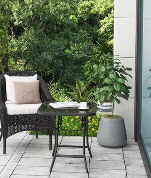 Opvouwbare Bijzettafel met Glazen Blad – Compacte Balkon- en Campingtafel met Metalen Frame