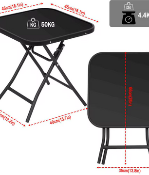 Opvouwbare Bijzettafel met Glazen Blad – Compacte Balkon- en Campingtafel met Metalen Frame