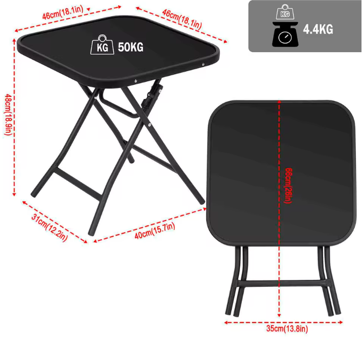 Opvouwbare Bijzettafel met Glazen Blad – Compacte Balkon- en Campingtafel met Metalen Frame