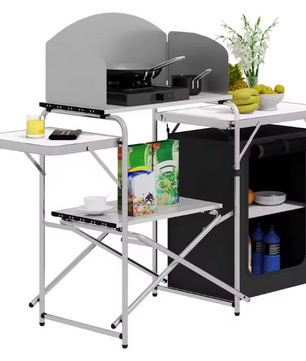 Opvouwbare Camping Keukenkast – Aluminium Kooktafel met Opbergruimte en Windscherm