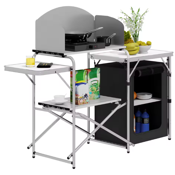 Opvouwbare Camping Keukenkast – Aluminium Kooktafel met Opbergruimte en Windscherm