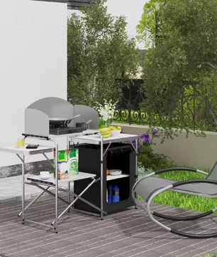 Opvouwbare Camping Keukenkast – Aluminium Kooktafel met Opbergruimte en Windscherm
