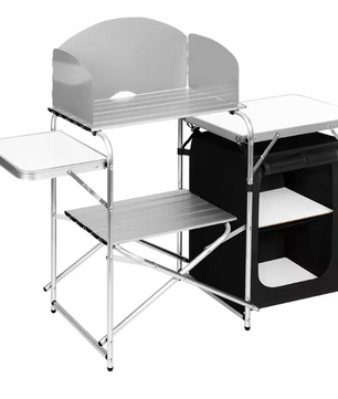 Opvouwbare Camping Keukenkast – Aluminium Kooktafel met Opbergruimte en Windscherm