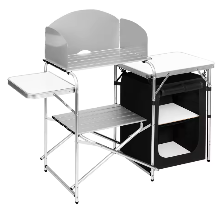 Opvouwbare Camping Keukenkast – Aluminium Kooktafel met Opbergruimte en Windscherm