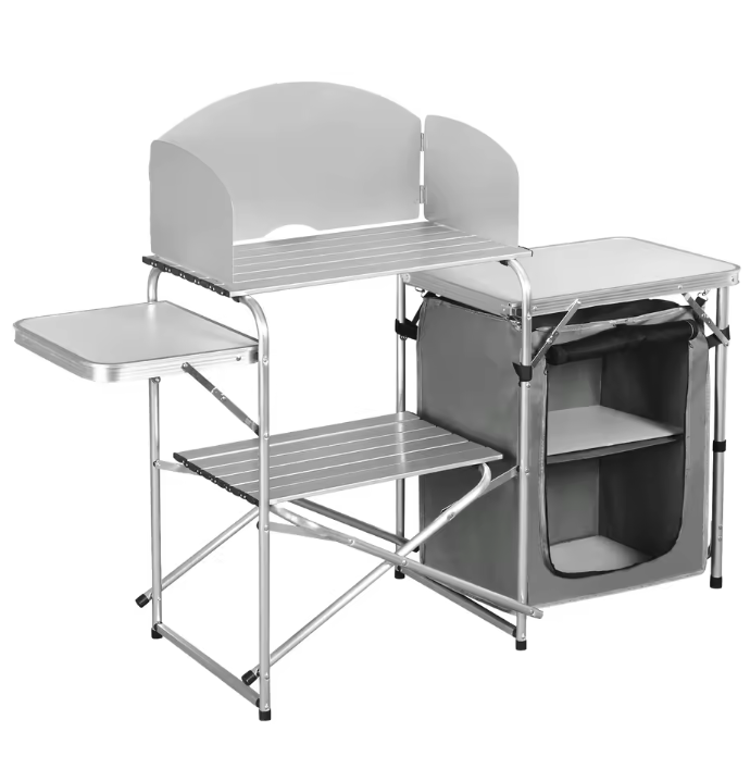 Opvouwbare Camping Keukenkast – Aluminium Kooktafel met Opbergruimte en Windscherm