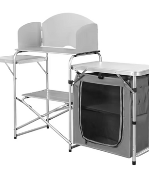 Opvouwbare Camping Keukenkast – Aluminium Kooktafel met Opbergruimte en Windscherm