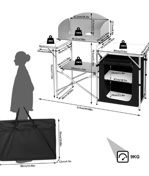 Opvouwbare Camping Keukenkast – Aluminium Kooktafel met Opbergruimte en Windscherm