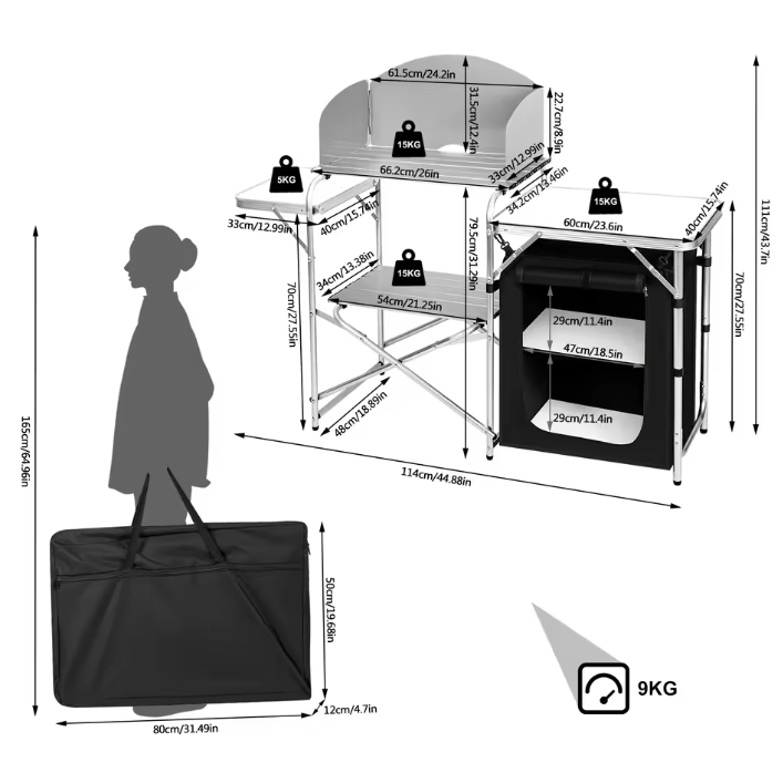 Opvouwbare Camping Keukenkast – Aluminium Kooktafel met Opbergruimte en Windscherm
