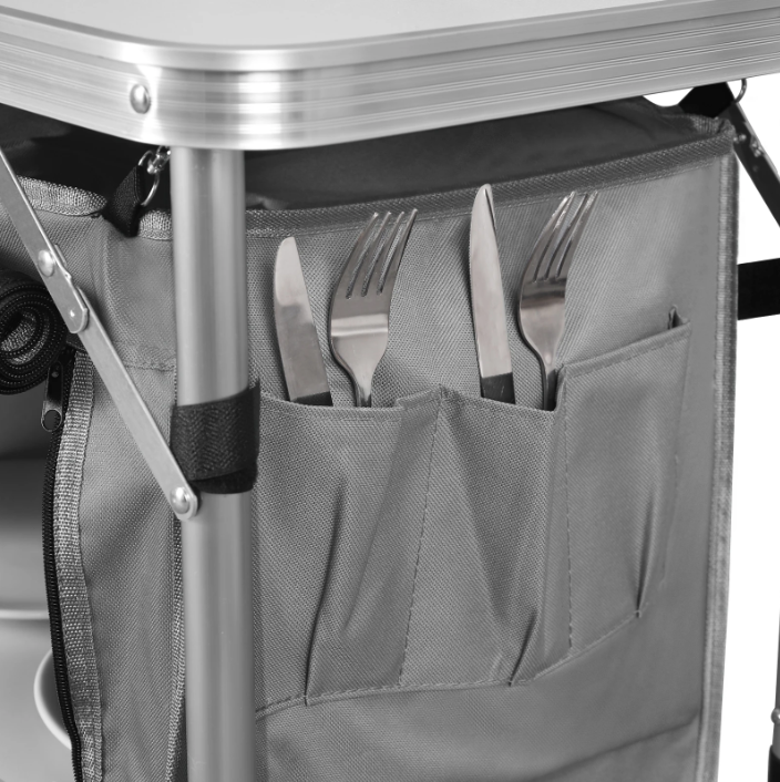 Opvouwbare Camping Keukenkast – Aluminium Kooktafel met Opbergruimte en Windscherm