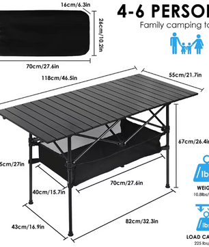 Opvouwbare Campingtafel – Lichtgewicht Aluminium Roltafel voor BBQ, Picknick en Outdoor