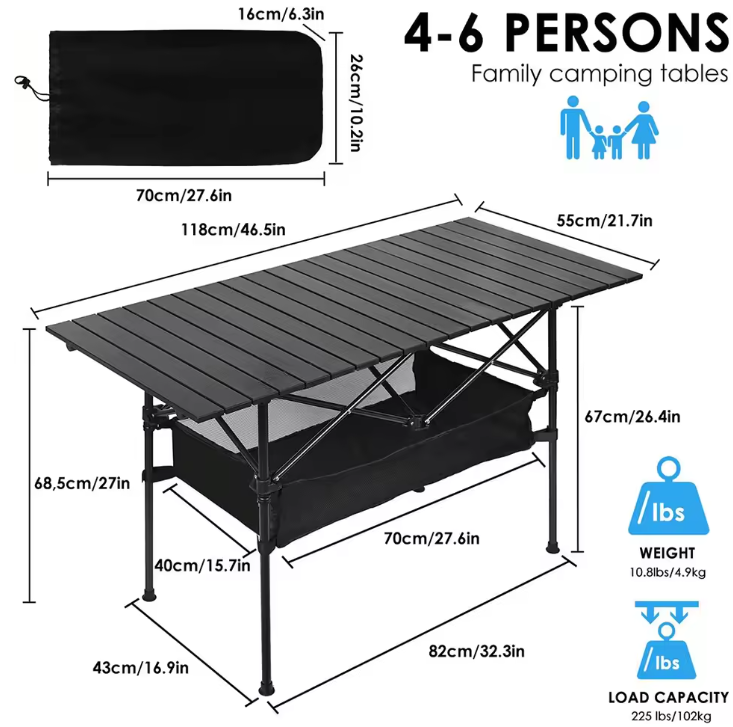 Opvouwbare Campingtafel – Lichtgewicht Aluminium Roltafel voor BBQ, Picknick en Outdoor