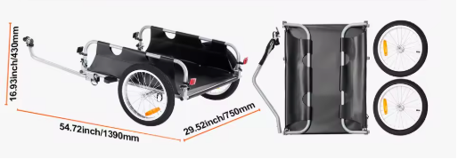 Opvouwbare Fiets Cargo Trailer – Bagageaanhanger tot 45 kg met 16 Inch Wielen en Reflectoren