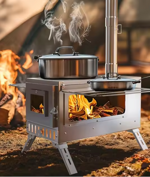 Draagbare Houtkachel met Schoorsteenpijpen – RVS Tentkachel voor Camping, Verwarmen en Koken