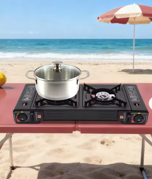Draagbaar 2-Pits Camping Gasstel – 2x 2500W met Automatische Ontsteking en Draagkoffer