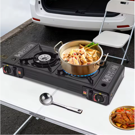 Draagbaar 2-Pits Camping Gasstel – 2x 2500W met Automatische Ontsteking en Draagkoffer